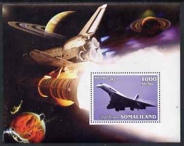 Somaliland 2002 Concorde & Space Shuttle perf m/sheet unmounted mint, stamps on aviation, stamps on concorde, stamps on shuttle