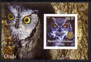 Congo 2004 Owls #4 imperf souvenir sheet with Rotary Logo, unmounted mint, stamps on , stamps on  stamps on birds, stamps on  stamps on birds of prey, stamps on  stamps on owls, stamps on  stamps on rotary