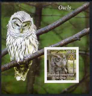 Congo 2004 Owls #3 imperf souvenir sheet with Rotary Logo, unmounted mint, stamps on birds, stamps on birds of prey, stamps on owls, stamps on rotary