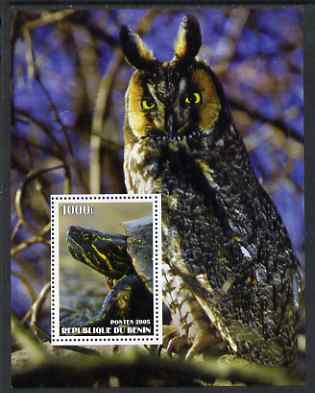Benin 2005 Tortoises & Owls perf s/sheet #1 unmounted mint, stamps on birds, stamps on birds of prey, stamps on owls, stamps on tortoises, stamps on animals, stamps on reptiles