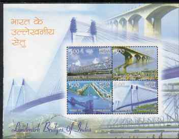 India 2007 Landmark Bridges of India perf m/sheet unmounted mint, stamps on bridges, stamps on civil engineering