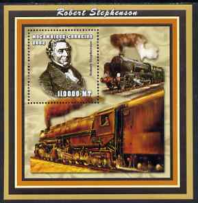 Mozambique 2002 Robert Stephenson #1 perf s/sheet containing 1 value unmounted mint (110,000 MT) Yv 121, stamps on personalities, stamps on railways