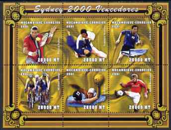 Mozambique 2001 Sydney Olympics perf sheetlet containing 6 values unmounted mint (6 x 28,000 MT) Yv 1578-83, Mi 1918-23, stamps on , stamps on  stamps on olympics, stamps on  stamps on sport, stamps on  stamps on tennis, stamps on  stamps on bicycles, stamps on  stamps on football, stamps on  stamps on judo, stamps on  stamps on martial arts, stamps on  stamps on table tennis, stamps on  stamps on polo
