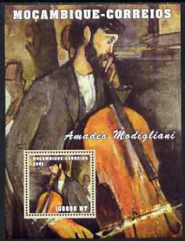 Mozambique 2001 Paintings by Amadeo Modigliani perf s/sheet unmounted mint (100,000 MT) Mi 2173, Sc 1509, stamps on , stamps on  stamps on arts, stamps on  stamps on modigliani