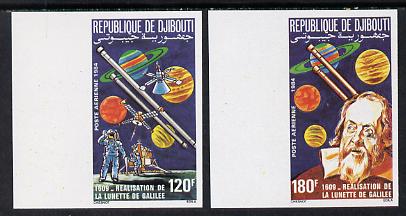Djibouti 1984 Galileos Telescope set of 2 imperf from limited printing, as SG 932-3, stamps on science, stamps on maths
