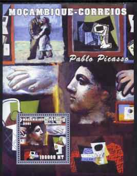 Mozambique 2001 Paintings by Pablo Picasso perf s/sheet #1 unmounted mint (100,000 MT) Mi 2171, stamps on arts, stamps on picasso