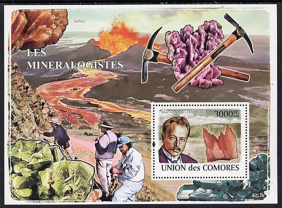 Comoro Islands 2008 Mineralogists & Minerals perf s/sheet unmounted mint, stamps on personalities, stamps on minerals, stamps on volcanoes