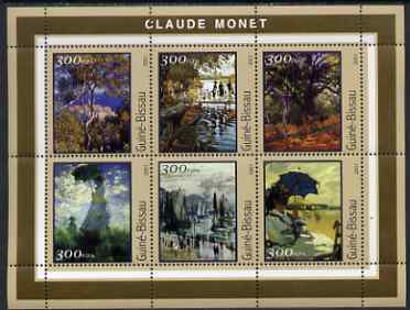 Guinea - Bissau 2001 Paintings by Claude Monet perf sheetlet containing 6 values unmounted mint Mi 1612-17, stamps on arts, stamps on monet, stamps on umbrellas