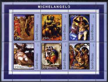 Guinea - Bissau 2001 Paintings by Michelangelo perf sheetlet containing 6 values unmounted mint Mi 1678-83, stamps on arts, stamps on michelangelo, stamps on renaissance