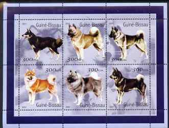 Guinea - Bissau 2001 Dogs #2 perf sheetlet containing 6 values (300 FCFA) unmounted mint Mi 1571-76, stamps on dogs