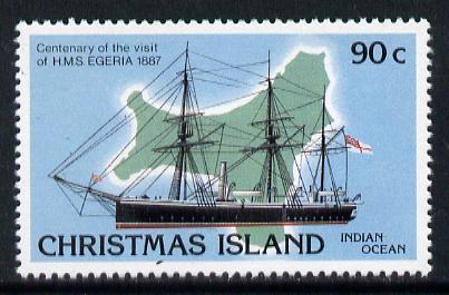 Christmas Island 1987 HMS Egeria & Map 90c value unmounted mint, SG 228, stamps on maps  ships