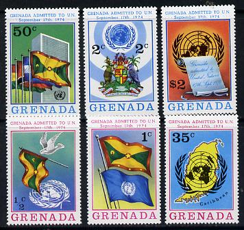 Grenada 1975 Admission to the UN set of 6 unmounted mint, SG 687-92, stamps on maps  united-nations