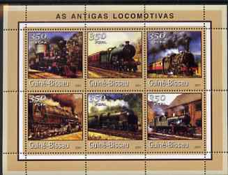 Guinea - Bissau 2001 Locomotives - Steam #1 perf sheetlet containing 6 values (350 FCFA) unmounted mint Mi 1719-24, stamps on railways