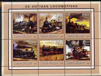 Guinea - Bissau 2001 Locomotives - Steam #2 perf sheetlet containing 6 values (350 FCFA) unmounted mint Mi 1725-30, stamps on railways