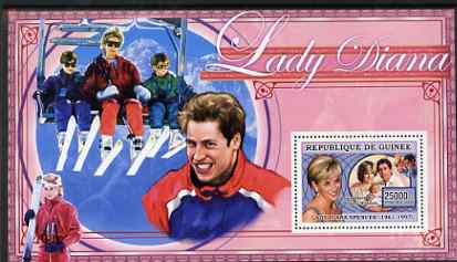 Guinea - Conakry 2006 Princess Diana perf s/sheet #01 containing 1 value (In ski lift) unmounted mint Yv 343, stamps on , stamps on  stamps on royalty, stamps on  stamps on diana, stamps on  stamps on charles, stamps on  stamps on william, stamps on  stamps on harry, stamps on  stamps on skiing