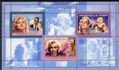 Guinea - Conakry 2006 Marilyn Monroe perf sheetlet #1 containing 3 values unmounted mint Yv 2691-93, stamps on , stamps on  stamps on personalities, stamps on  stamps on movies, stamps on  stamps on films, stamps on  stamps on music, stamps on  stamps on marilyn, stamps on  stamps on marilyn monroe, stamps on  stamps on 