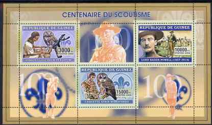 Guinea - Conakry 2006 Centenary of Scouting perf sheetlet #02 containing 3 values (Owls) unmounted mint Yv 2706-08, stamps on , stamps on  stamps on scouts, stamps on  stamps on birds, stamps on  stamps on birds of prey, stamps on  stamps on owls