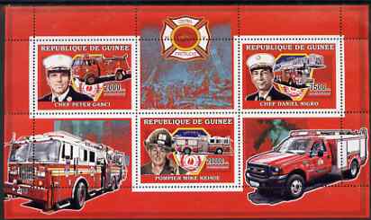 Guinea - Conakry 2006 Fire Trucks & Fire Fighters perf sheetlet containing 3 values unmounted mint Yv 2739-41, stamps on fire, stamps on disasters, stamps on personalities