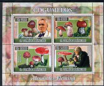 St Thomas & Prince Islands 2007 Alexander Fleming & Fungi perf sheetlet containing 4 values unmounted mint , stamps on , stamps on  stamps on personalities, stamps on  stamps on science, stamps on  stamps on fungi, stamps on  stamps on medical, stamps on  stamps on scots, stamps on  stamps on scotland