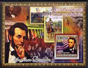 St Thomas & Prince Islands 2007 US Presidents #16 Abraham Lincoln perf s/sheet containing 1 value unmounted mint , stamps on personalities, stamps on constitutions, stamps on americana, stamps on us presidents, stamps on slaves, stamps on alavery, stamps on statue of liberty