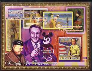 St Thomas & Prince Islands 2007 US Presidents #34 Dwight D Eisenhower perf s/sheet containing 1 value unmounted mint , stamps on personalities, stamps on constitutions, stamps on americana, stamps on us presidents, stamps on  ww2 , stamps on disney