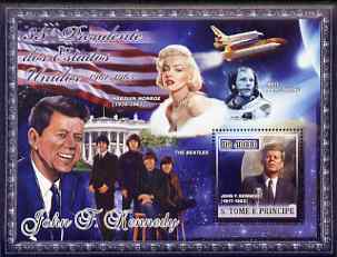 St Thomas & Prince Islands 2007 US Presidents #35 John F Kennedy perf s/sheet containing 1 value unmounted mint , stamps on personalities, stamps on constitutions, stamps on americana, stamps on us presidents, stamps on kennedy, stamps on beatles, stamps on marilyn monroe, stamps on shuttle, stamps on space, stamps on apollo, stamps on 