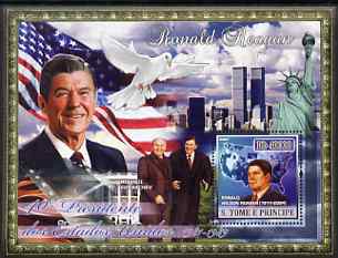 St Thomas & Prince Islands 2007 US Presidents #40 Ronald Reagan perf s/sheet containing 1 value unmounted mint , stamps on personalities, stamps on constitutions, stamps on americana, stamps on us presidents, stamps on peace, stamps on doves, stamps on statue of liberty