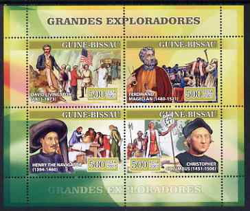 Guinea - Bissau 2007 Explorers #2 perf sheetlet containing 4 values (Livingstone,Magellan, Henry the Navigator & Columbus) unmounted mint, Yv 2306-09, stamps on personalities, stamps on explorers, stamps on columbus, stamps on , stamps on scots, stamps on scotland