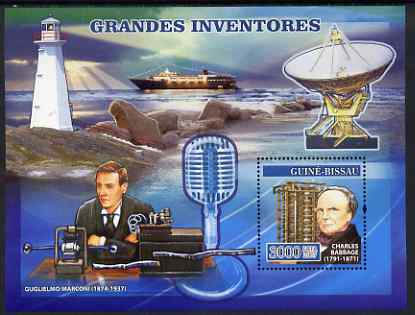 Guinea - Bissau 2007 Inventors perf s/sheet containing 1 value unmounted mint, Yv 346, stamps on personalities, stamps on inventors, stamps on inventions, stamps on ships, stamps on lighthouses, stamps on radio, stamps on marconi, stamps on microphones, stamps on radar, stamps on communications, stamps on computers, stamps on maths