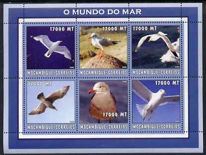 Mozambique 2002 Sea Gull perf sheetlet containing 6 values unmounted mint Yv 2240-45, stamps on , stamps on  stamps on birds