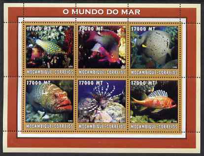 Mozambique 2002 Tropical Fish #2 perf sheetlet containing 6 values unmounted mint Yv 2186-91, stamps on fish