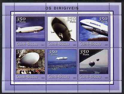 Guinea - Bissau 2001 Zeppelins perf sheetlet containing 6 values (350 FCFA) unmounted mint Mi 1773-78, stamps on aviation, stamps on airships, stamps on zeppelins