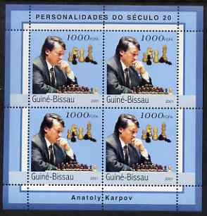 Guinea - Bissau 2001 Anatoly Karpov perf sheetlet containing 4 values unmounted mint Mi 1959, stamps on personalities, stamps on chess