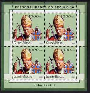 Guinea - Bissau 2001 Pope John Paul II perf sheetlet containing 4 values unmounted mint Mi 1968, stamps on personalities, stamps on pope
