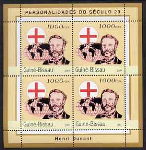 Guinea - Bissau 2001 Henri Dunant perf sheetlet containing 4 values unmounted mint Mi 1958, stamps on personalities, stamps on red cross