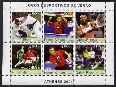 Guinea - Bissau 2003 Athens Olympic Games perf sheetlet containing 6 values (Judo, Table Tennis, Tennis & Football) unmounted mint Mi 2381-86, stamps on olympics, stamps on sport, stamps on tennis, stamps on football, stamps on table tennis