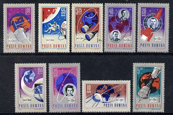 Rumania 1967 Ten Years of Space Achievements set of 9 unmounted mint, SG 3427-35,  Mi 2559-67, stamps on space