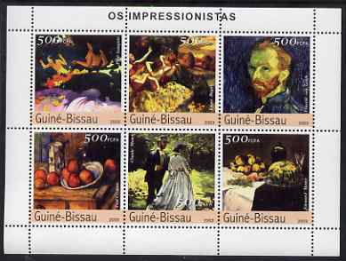 Guinea - Bissau 2003 Impressionist Paintings #4 perf sheetlet containing 6 values unmounted mint Mi 2321-26, stamps on arts, stamps on gauguin, stamps on van gogh, stamps on degas, stamps on cezanne, stamps on monet, stamps on manet
