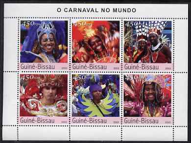 Guinea - Bissau 2003 Brazil Carnival perf sheetlet containing 6 values unmounted mint Mi 2363-68, stamps on festivals, stamps on masks, stamps on dancing