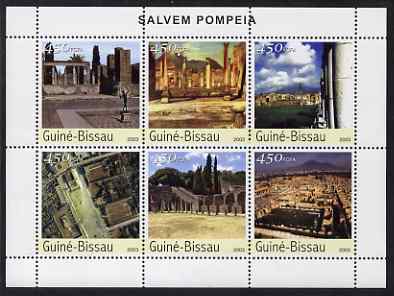 Guinea - Bissau 2003 Ruins of Pompeii perf sheetlet containing 6 values unmounted mint Mi 2375-80, stamps on ruins, stamps on buildings, stamps on disasters