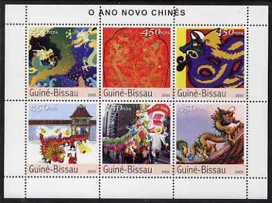 Guinea - Bissau 2003 Chinese New Years perf sheetlet containing 6 values unmounted mint Mi 2369-74, stamps on dragons, stamps on , stamps on lunar, stamps on lunar new year