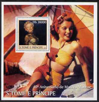 St Thomas & Prince Islands 2003 Marilyn Monroe perf s/sheet #2 containing 1 value unmounted mint Mi BL477, stamps on personalities, stamps on women, stamps on movies, stamps on films, stamps on marilyn monroe, stamps on cinema