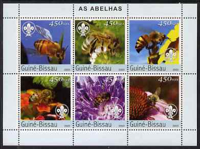 Guinea - Bissau 2003 Bees perf sheetlet containing 6 values (each with Scouts logo) unmounted mint Mi 2636-41, stamps on bees, stamps on honey, stamps on insects, stamps on scouts