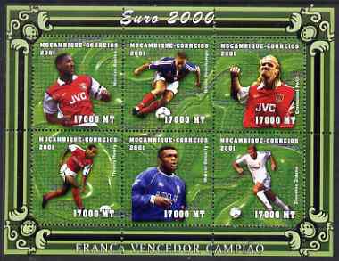 Mozambique 2001 Euro 2000 Football Championship perf sheetlet #1 (France) containing 6 values unmounted mint, Mi 1956-61, stamps on , stamps on  stamps on football, stamps on  stamps on sport