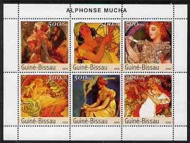 Guinea - Bissau 2003 Paintings by Mucha #1 perf sheetlet containing 6 values unmounted mint Mi 2555-60, stamps on arts, stamps on moucha, stamps on women