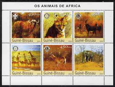 Guinea - Bissau 2003 Animals of Africa #2 perf sheetlet containing 6 values with Scout, Lions & Rotary Logos unmounted mint Mi 2444-49, stamps on animals, stamps on lions, stamps on cats, stamps on bisob, stamps on buffalo, stamps on giraffes, stamps on elephants, stamps on scouts, stamps on lions int, stamps on rotary