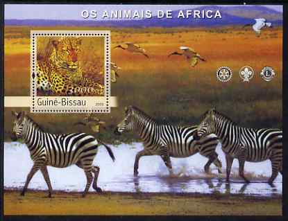 Guinea - Bissau 2003 Animals of Africa #1 perf s/sheet containing 1 value with Scout, Lions & Rotary Logos unmounted mint Mi BL427, stamps on , stamps on  stamps on animals, stamps on  stamps on cats, stamps on  stamps on zebras, stamps on  stamps on scouts, stamps on  stamps on lions int, stamps on  stamps on rotary, stamps on  stamps on zebra