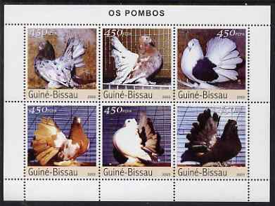 Guinea - Bissau 2003 Pigeons perf sheetlet containing 6 values unmounted mint Mi 2476-81, stamps on birds, stamps on pigeons