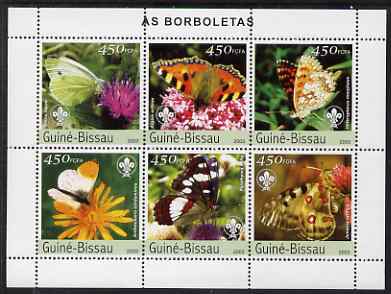 Guinea - Bissau 2003 Butterflies perf sheetlet containing 6 values each with Scout Logo unmounted mint Mi 2482-87, stamps on butterflies, stamps on scouts