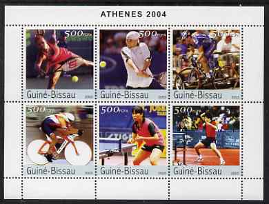 Guinea - Bissau 2003 Athens Olympic Games perf sheetlet containing 6 values unmounted mint Mi 2517-22, stamps on olympics, stamps on sport, stamps on tennis, stamps on bicycles, stamps on table tennis